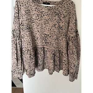 Fate Women's L Baby Doll Animal Print Boho Y2K Ruffle Cotton Top